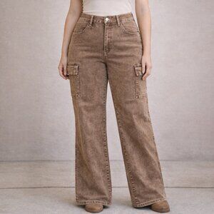 Flamingals - Brown Cargo Jeans - High Rise Size 18/20 NEW with tags